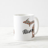 名前と州のミシガンポピー&フローラプリント コーヒーマグカップ (正面右)