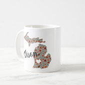 名前と州のミシガンポピー&フローラプリント コーヒーマグカップ (正面左)