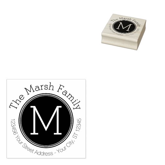 名前と差出人住所付きモノグラムの反転 ラバースタンプ (押印)