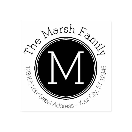 名前と差出人住所付きモノグラムの反転 ラバースタンプ (インプリント)