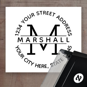 名前と差出人住所付き大型モノグラム セルフインキングスタンプ