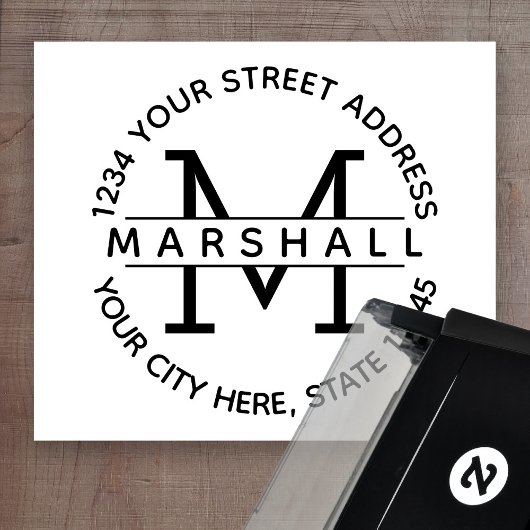 名前と差出人住所付き大型モノグラム セルフインキングスタンプ