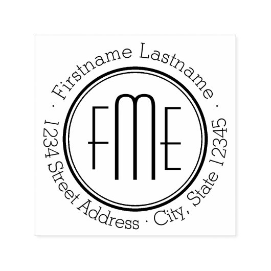 名前と差出人住所付き薄いトリプルモノグラム セルフインキングスタンプ (デザイン)