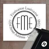 名前と差出人住所付き薄いトリプルモノグラム セルフインキングスタンプ