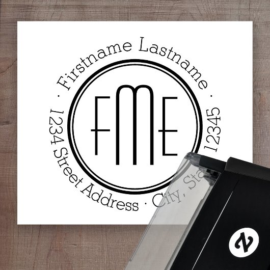 名前と差出人住所付き薄いトリプルモノグラム セルフインキングスタンプ