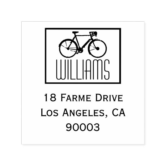 名前と差出人住所、正方形の自転車 セルフインキングスタンプ (デザイン)
