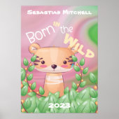 名前と年が入ったワイルドな子供部屋のポスター「Born In the Wild」 ポスター (正面)