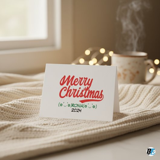 名前と年とメリークリスマスレッドのスクリプト シーズンカード