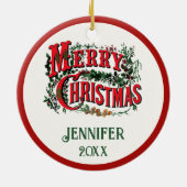 名前と年のヴィンテージをパーソナライズするワークショップ セラミックオーナメント (裏面)