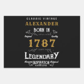 名前と年のヴィンテージ黒金ゴールドの追加 ラッピングペーパーシート (正面2)