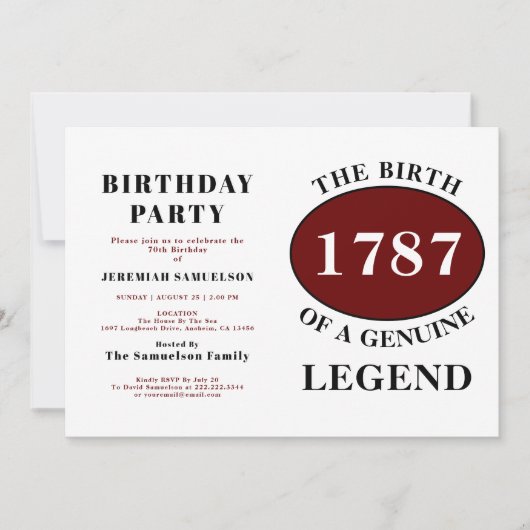 名前と年の凡例の赤の追加誕生日 招待状 (正面)