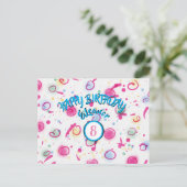 名前と年をカスタマイズ追加ハッピーバースデー ポストカード (スタンド正面)