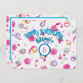 名前と年をカスタマイズ追加ハッピーバースデー ポストカード (正面/裏面)