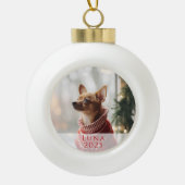 名前と年を入れたペットの写真 クリスマスオーナメント セラミックボールオーナメント (正面)