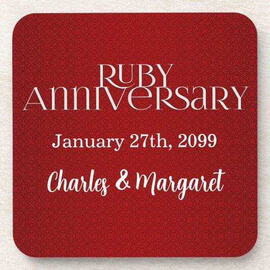 名前と年を持つ40th Ruby記念日 コースター (正面)