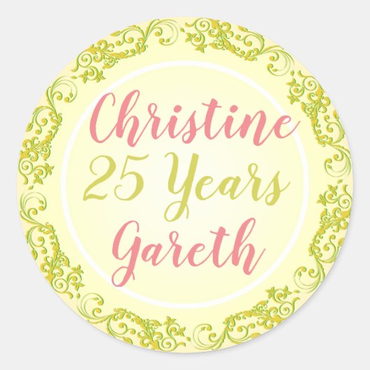名前と年数入り記念日 ラウンドシール (正面)