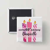 名前と年齢のキャンドルクールハッピーバースデーギフトの追加 缶バッジ (正面&裏面)