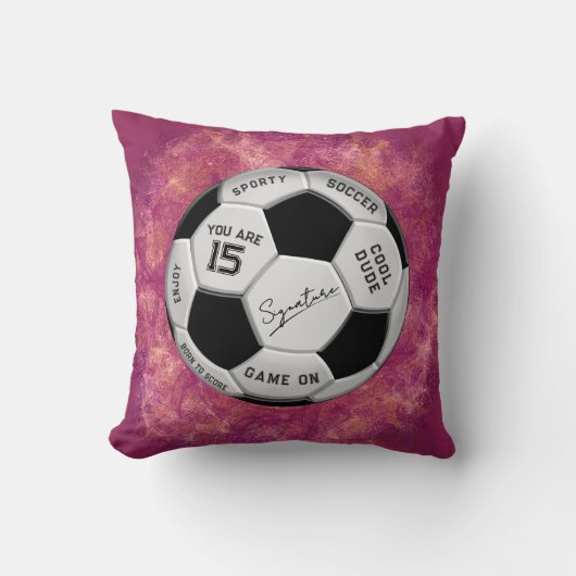 名前と年齢のテキスト入り オーダーメイド サッカーボール 誕生日 クッション (正面)
