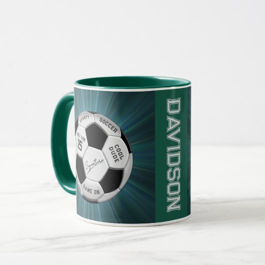 名前と年齢のテキスト入り オーダーメイド サッカーボール 誕生日 マグカップ (正面左)