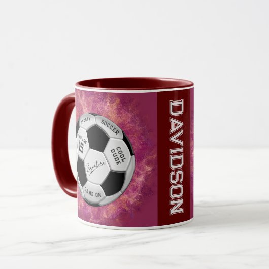 名前と年齢のテキスト入り オーダーメイド サッカーボール 誕生日 マグカップ (正面左)