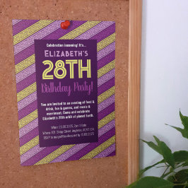 名前と年齢の誕生日パーティー ケルト柄 紫 招待状