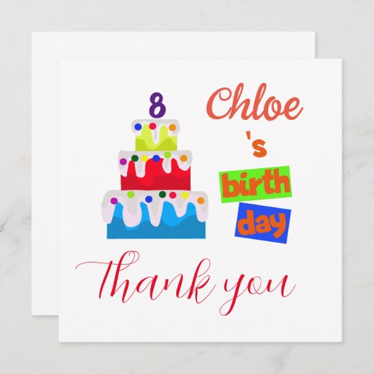名前と年齢の誕生日感謝カード サンキューカード (正面/裏面)