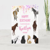 名前と年齢の馬の女の子の誕生日カード カード (正面)