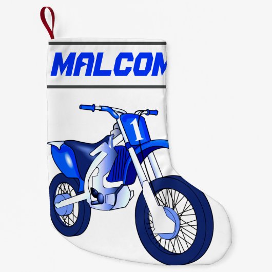 名前と年齢またはナンバーダートバイク スモールクリスマスストッキング (正面)