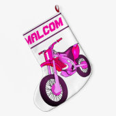 名前と年齢またはナンバーダートバイク ラージクリスマスストッキング (裏面 (吊り時))