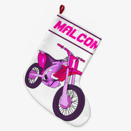 名前と年齢またはナンバー ダートバイク モーターサイクル ラージクリスマスストッキング