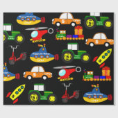 名前と年齢パーソナライズされた付き輸送誕生日 ラッピングペーパー (フラット)