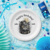 名前と年齢入り スチームパンク風 猫 誕生日 ペーパープレート (パーティー)