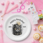 名前と年齢入り スチームパンク風 猫 誕生日 ペーパープレート (パーティー)