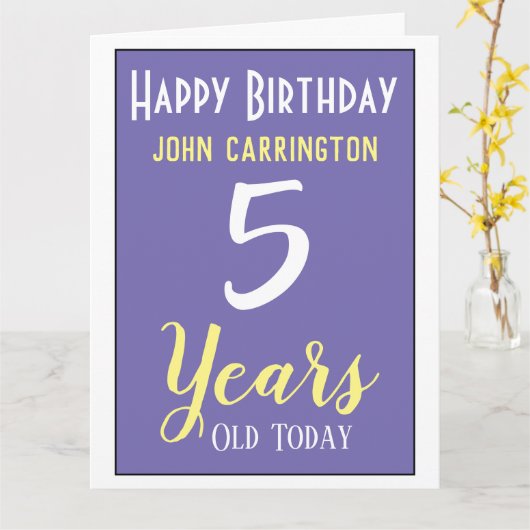 名前と年齢5年カード付きハッピーバースデー カード (黄色い花)