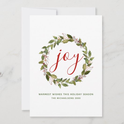 名前と年 |クリスマスジョイウォーターカラーリース ノートカード (正面)