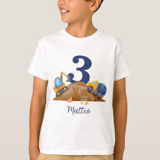 名前と数字入り、誕生日の油圧ショベル Tシャツ