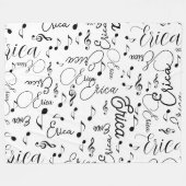 名前と斑点のある楽譜の白黒 フリースブランケット (正面(横))