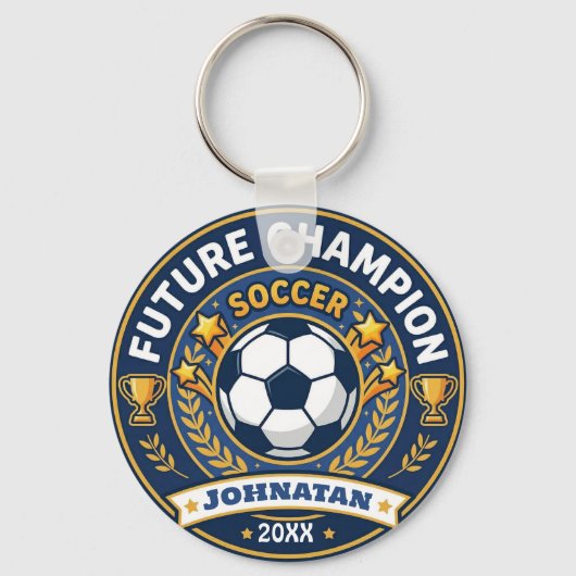 名前と日付が入ったサッカー未来のスター チャンピオン キーホルダー (正面)