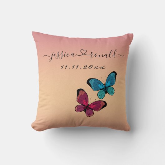 名前と日付のパーソナライズされたギフ結婚トバラ金ゴールド クッション (正面)