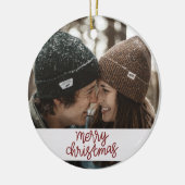名前と日付のメリークリスマスカップル セラミックオーナメント (左)