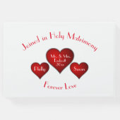 名前と日付のロマンチック結婚な赤いハート ゲストブック (裏面)