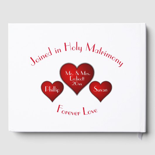 名前と日付のロマンチック結婚な赤いハート ゲストブック (裏面)