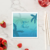 名前と日付の付いたアクアブルー結婚ヤシ スタンダードカクテルナプキン (インサイチュ)