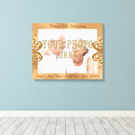 名前と日付の付いた50周年記念PHOTOキャンバス キャンバスプリント (インサイチュ (ウッドフロア))