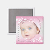 名前と日付の美しいベビーガールの写真 マグネット (正面/裏面)