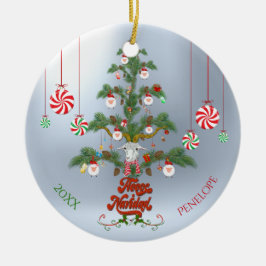 名前と日付の追加フリースNavidad Sheep Christmas T セラミックオーナメント