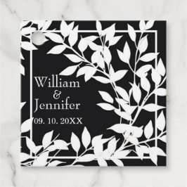 名前と日付をおしゃれに ブラック&ホワイトの葉 フェイバータグ