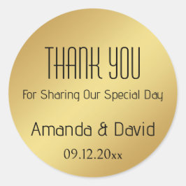 名前と日付をカスタマイズしたゴールド感謝タグ ラウンドシール