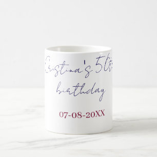 名前と日付を追加できる50歳の誕生日記念日の紫の太字 コーヒーマグカップ