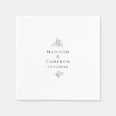 名前と日付エレガントなウェディング葉ズブラック&ホワイト スタンダードカクテルナプキン (正面)